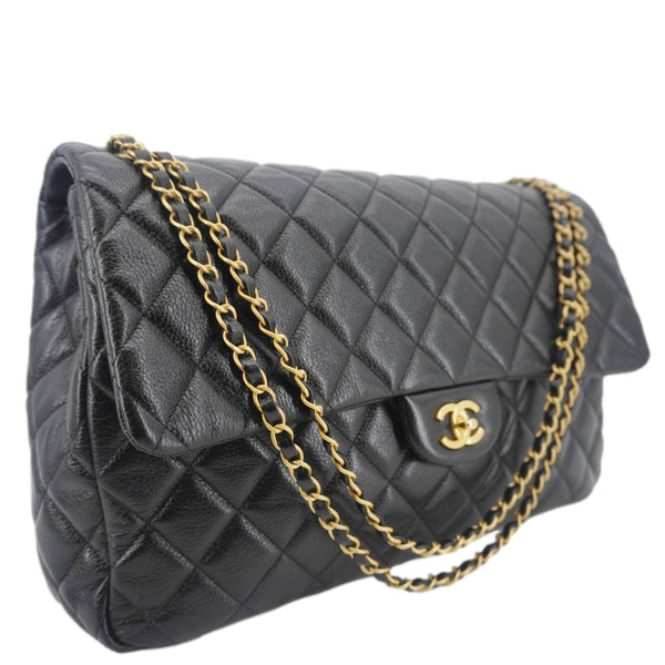 Stylish CHANEL XXL Flap Bag in Black Lambskin with Gold Chain