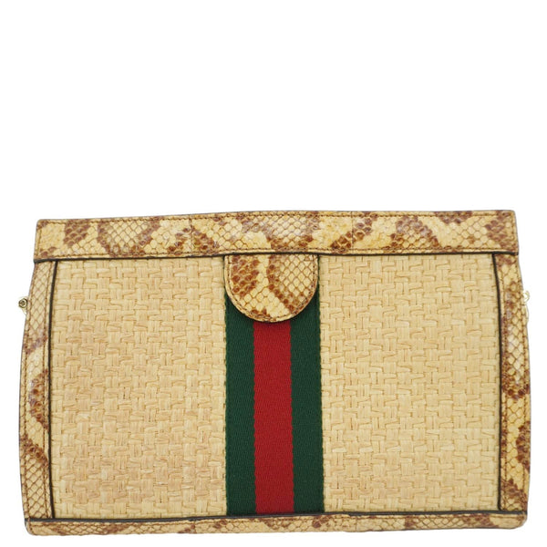 GUCCI Ophidia Small Raffia Elaphe Chain Shoulder Bag Beige 503877