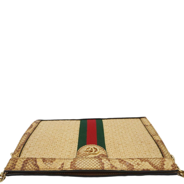 GUCCI Ophidia Small Raffia Elaphe Chain Shoulder Bag Beige 503877