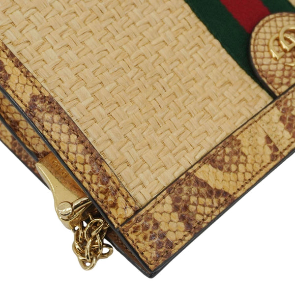 GUCCI Ophidia Small Raffia Elaphe Chain Shoulder Bag Beige 503877