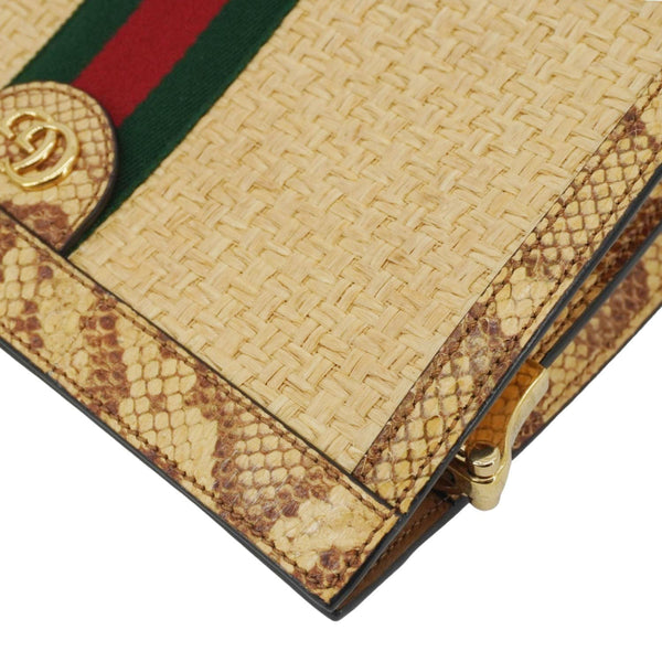 GUCCI Ophidia Small Raffia Elaphe Chain Shoulder Bag Beige 503877