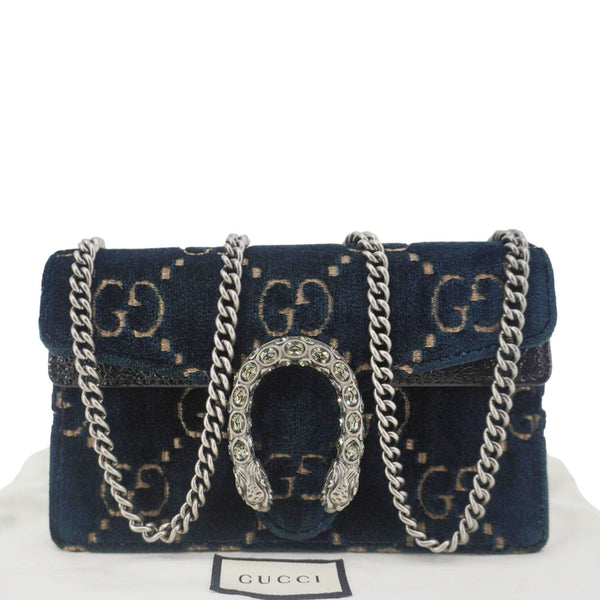 GUCCI Dionysus Super Mini Velvet Crossbody Bag Blue - Front View