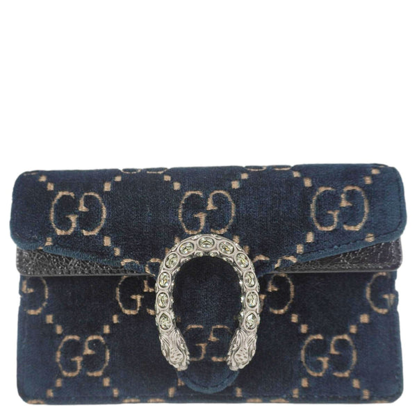GUCCI Dionysus Super Mini GG Monogram Velvet Crossbody Bag Blue