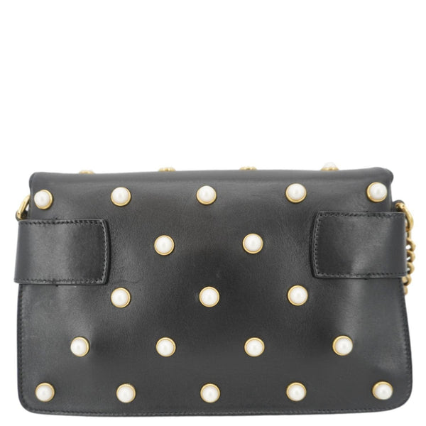 GUCCI Broadway Queen Margaret Pearl Studded Nappa Leather Crossbody Bag Black 453778