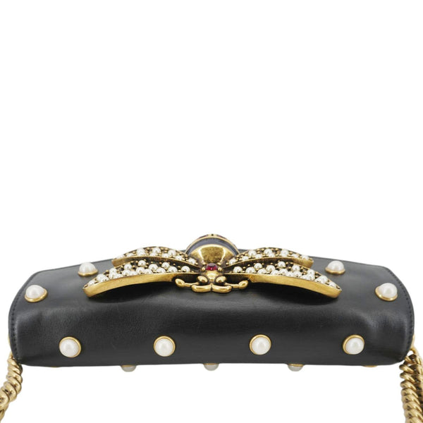 GUCCI Broadway Queen Margaret Pearl Studded Nappa Leather Crossbody Bag Black 453778