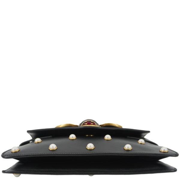 GUCCI Broadway Queen Margaret Pearl Studded Nappa Leather Crossbody Bag Black 453778