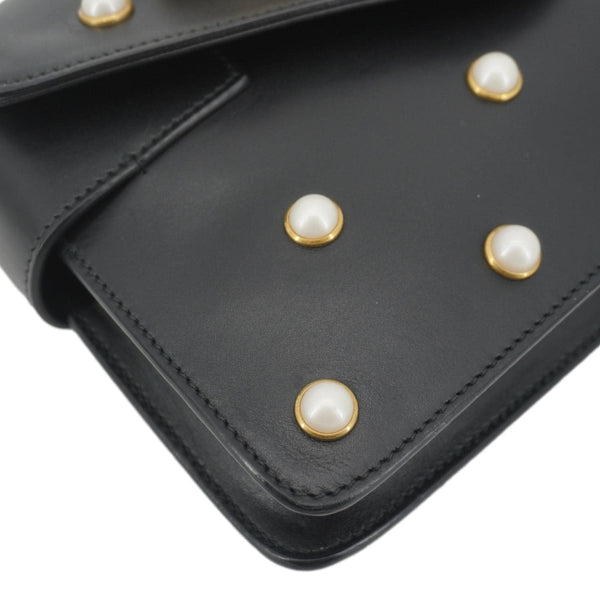 GUCCI Broadway Queen Margaret Pearl Studded Nappa Leather Crossbody Bag Black 453778