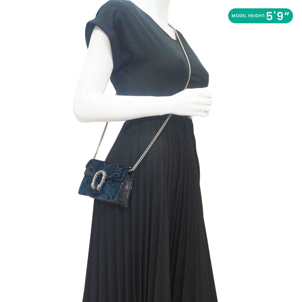 GUCCI Dionysus Super Mini GG Monogram Velvet Crossbody Bag Blue