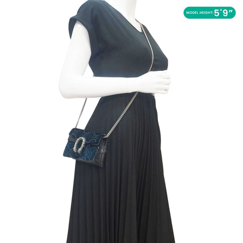 GUCCI Dionysus Super Mini GG Monogram Velvet Crossbody Bag Blue