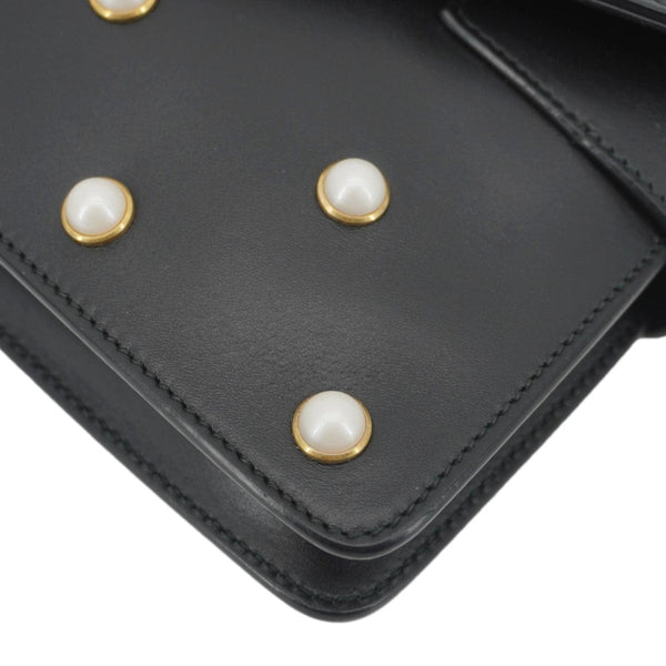 GUCCI Broadway Queen Margaret Pearl Studded Nappa Leather Crossbody Bag Black 453778