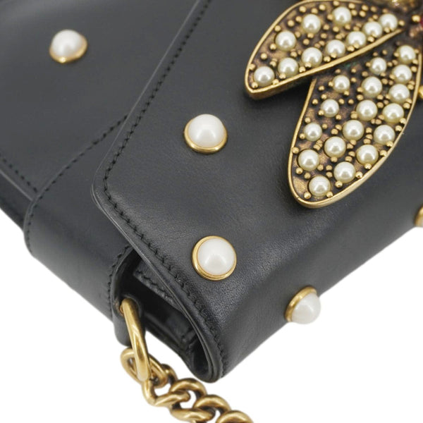GUCCI Broadway Queen Margaret Pearl Studded Nappa Leather Crossbody Bag Black 453778