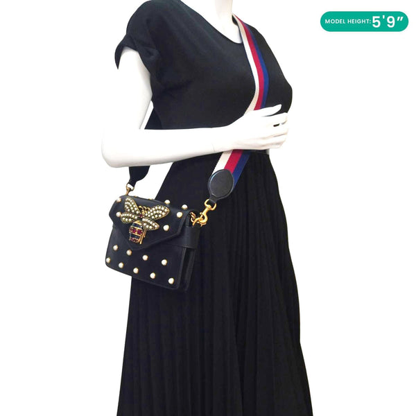 GUCCI Broadway Queen Margaret Pearl Studded Nappa Leather Crossbody Bag Black 453778