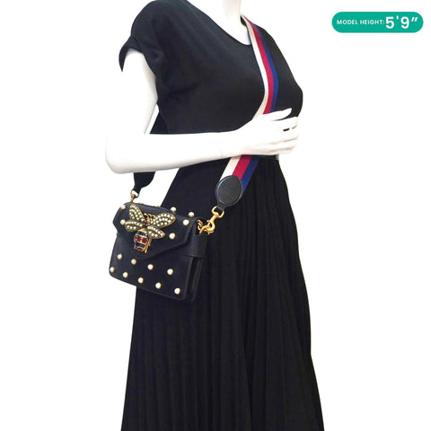 GUCCI Broadway Queen Margaret Pearl Studded Nappa Leather Crossbody Bag Black 453778