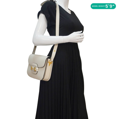 GUCCI Horsebit 1955 Small Leather Shoulder Bag White 602204