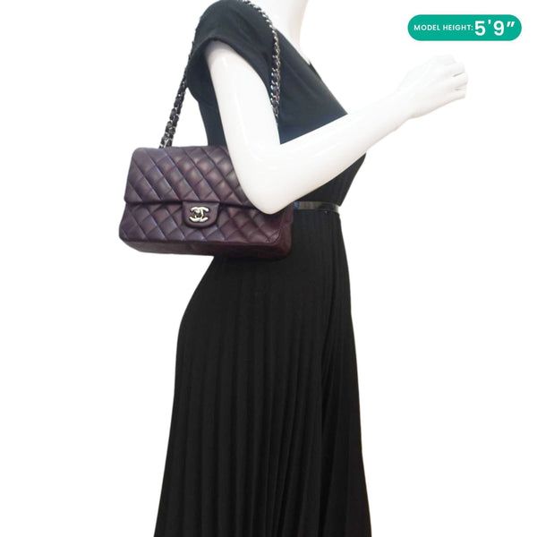 CHANEL Classic Flap Medium Quilted Leather Shoulder Bag Purple