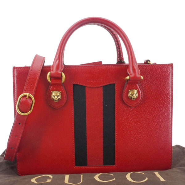 GUCCI Animalier Leather Top Handle Crossbody Bag Red 431277