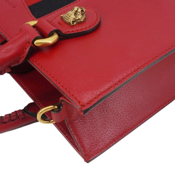 GUCCI Animalier Leather Top Handle Crossbody Bag Red 431277