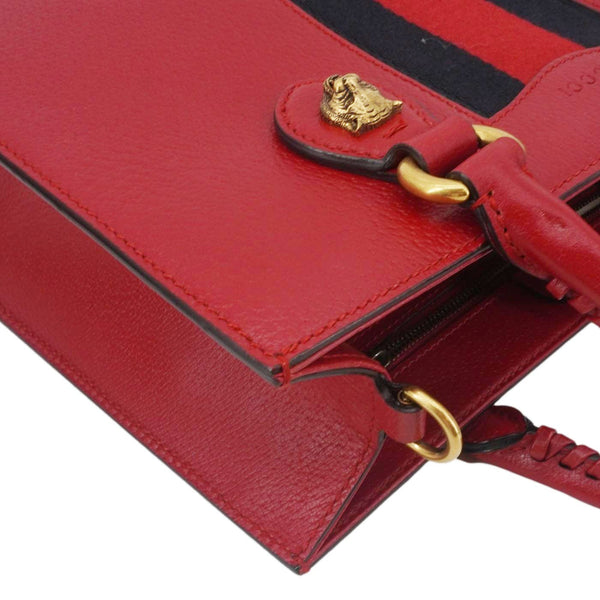 GUCCI Animalier Leather Top Handle Crossbody Bag Red 431277