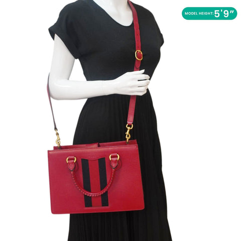 GUCCI Animalier Leather Top Handle Crossbody Bag Red 431277