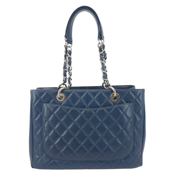 CHANEL Grand Shopping Blue Quilted Leather Tote Bag - Back view