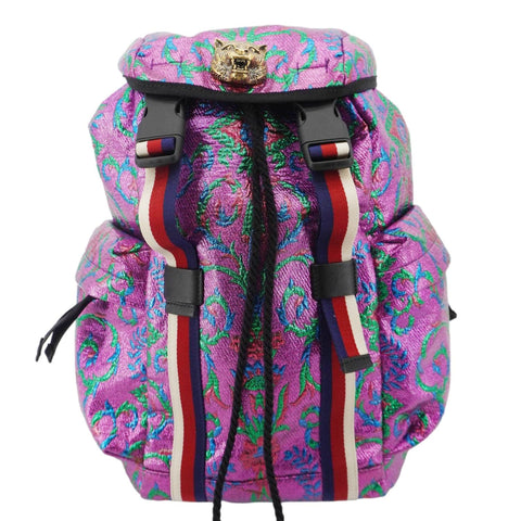 GUCCI Double Buckle Small Brocade Web Backpack Multicolor 466467