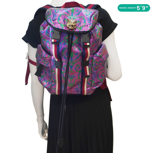 GUCCI Double Buckle Small Brocade Web Backpack Multicolor 466467