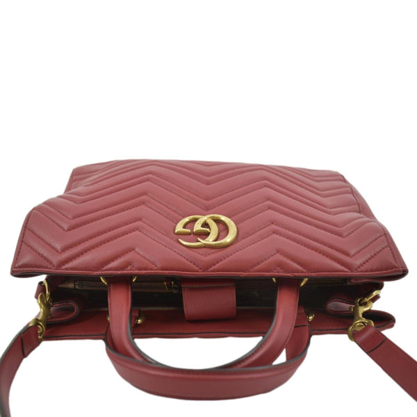 GUCCI GG Marmont Medium Matelasse Leather Top Handle Shoulder Bag Red 443505