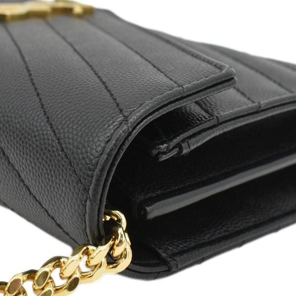 YVES SAINT LAURENT Cassandre Chain Wallet Leather Crossbody Bag Black
