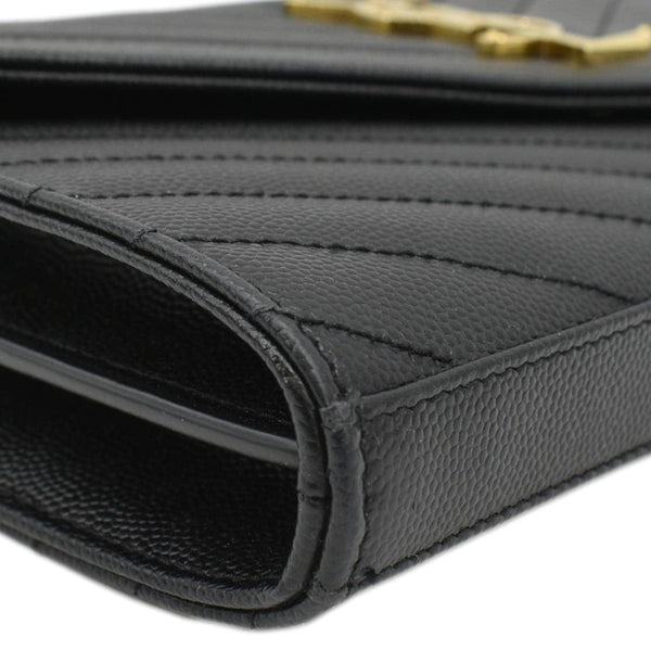 YVES SAINT LAURENT Cassandre Chain Wallet Leather Crossbody Bag Black