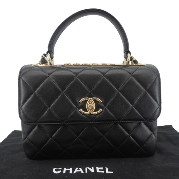 CHANEL Trendy CC Flap Quilted Leather Top Handle Shoulder Bag Black