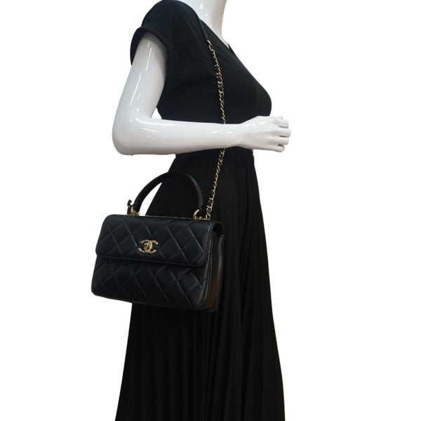 CHANEL Trendy CC Flap Quilted Leather Top Handle Shoulder Bag Black