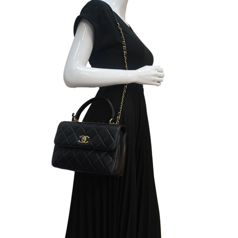 CHANEL Trendy CC Flap Quilted Leather Top Handle Shoulder Bag Black