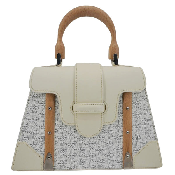 GOYARD Saigon PM Chevron Canvas Bag White – Front Clasp Detail