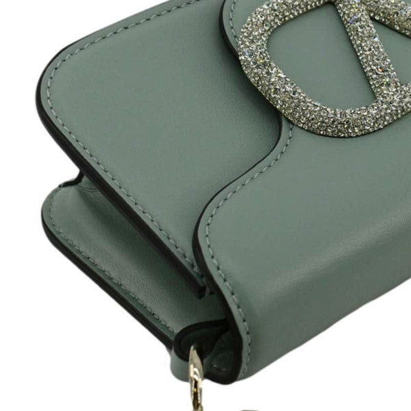 VALENTINO Jewel Logo Loco Small Leather Shoulder Bag Green