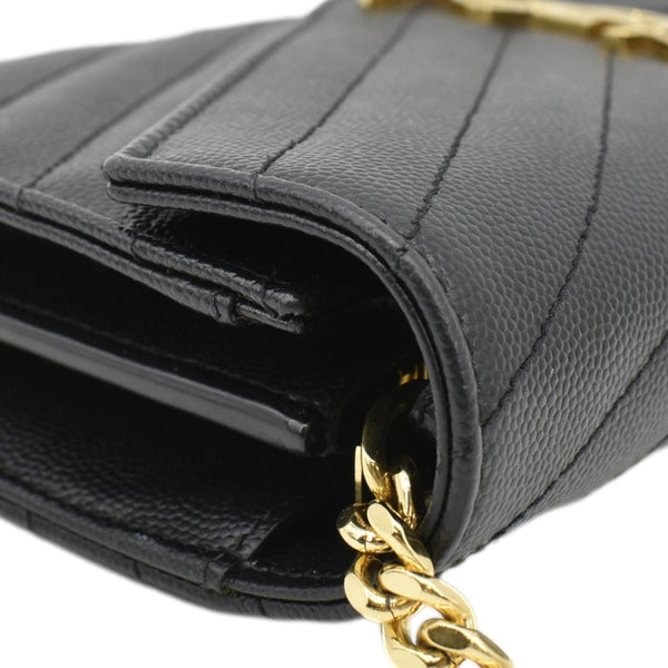 YVES SAINT LAURENT Cassandre Chain Wallet Leather Crossbody Bag Black