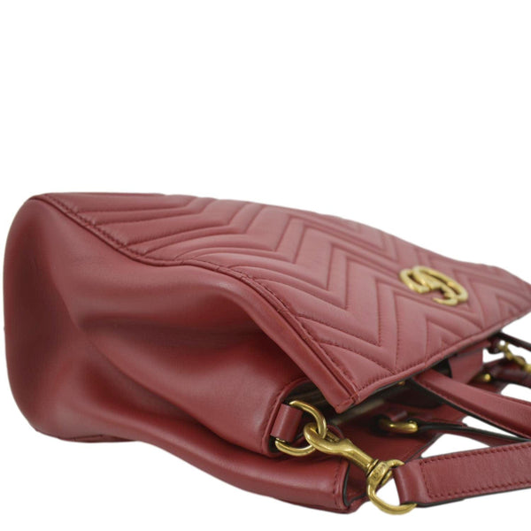 GUCCI GG Marmont Medium Matelasse Leather Top Handle Shoulder Bag Red 443505