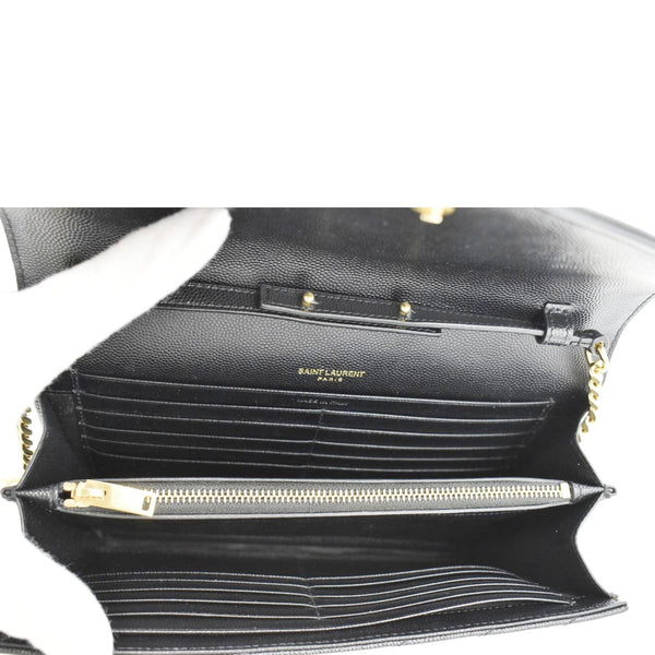 YVES SAINT LAURENT Cassandre Chain Wallet Leather Crossbody Bag Black