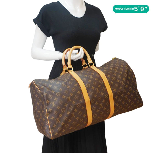 LOUIS VUITTON Keepall 55 Monogram Canvas Boston Bag Brown