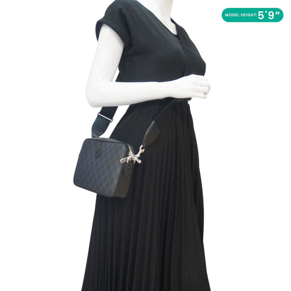GUCCI Azalea Retro Interlocking G Supreme Canvas Shoulder Bag Black 703468