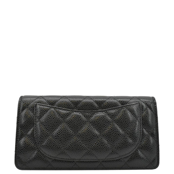 CHANEL Bifold Quilted Caviar Leather Long Wallet Black