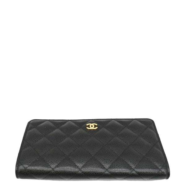 CHANEL Bifold Quilted Caviar Leather Long Wallet Black