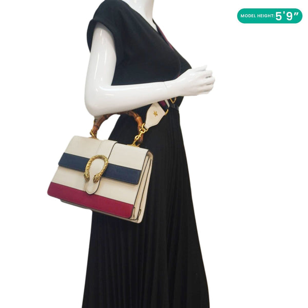 GUCCI Dionysus Bamboo Medium Leather Top Handle Shoulder Bag White 448075