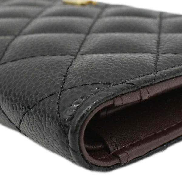 CHANEL Bifold Quilted Caviar Leather Long Wallet Black