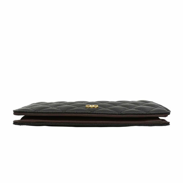 CHANEL Bifold Quilted Caviar Leather Long Wallet Black
