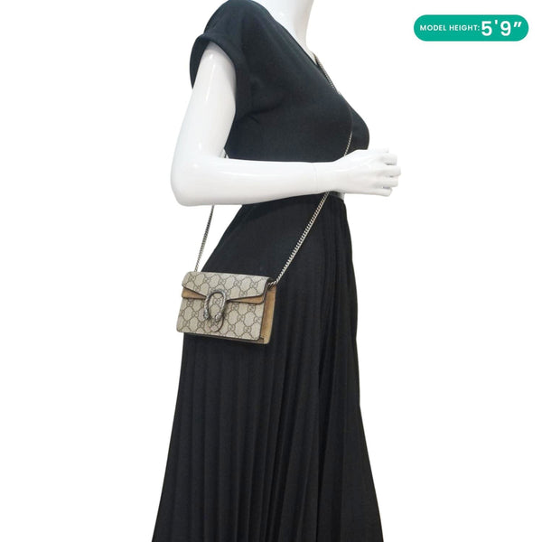 GUCCI Dionysus Super Mini GG Supreme Canvas Crossbody Bag Taupe 476432