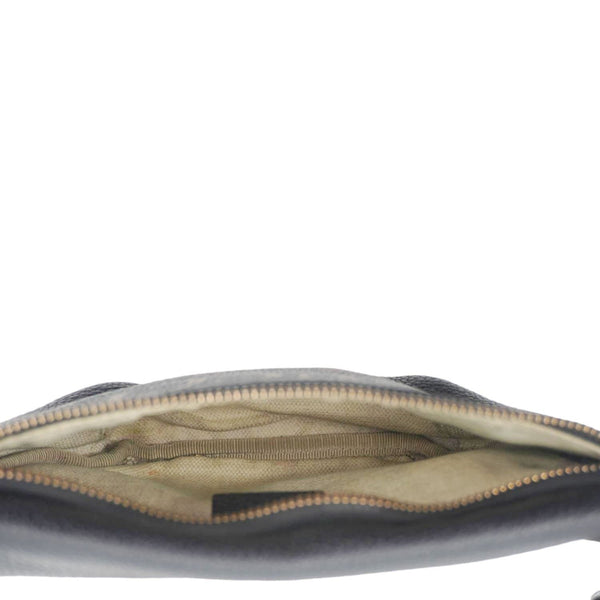 GUCCI Logo Print Small Grained Calfskin Leather Belt Bag Black 527792
