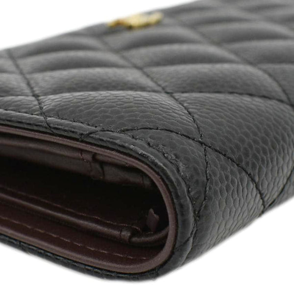 CHANEL Bifold Quilted Caviar Leather Long Wallet Black