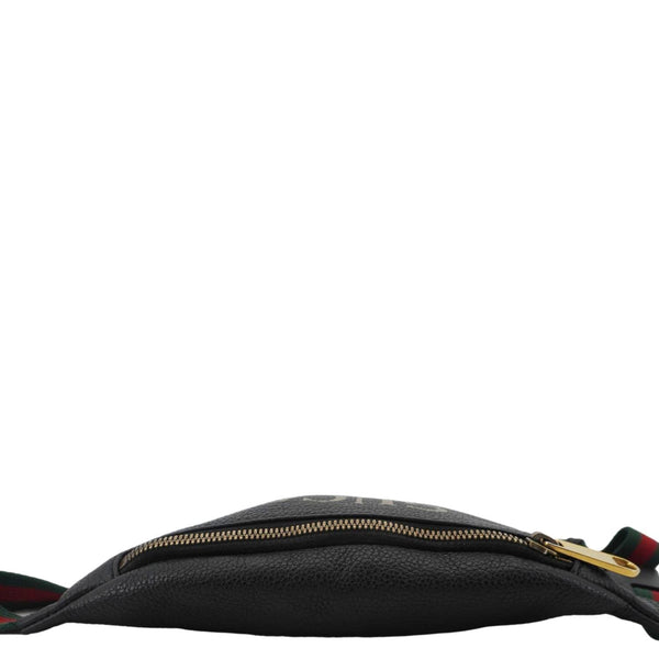 GUCCI Logo Print Small Grained Calfskin Leather Belt Bag Black 527792
