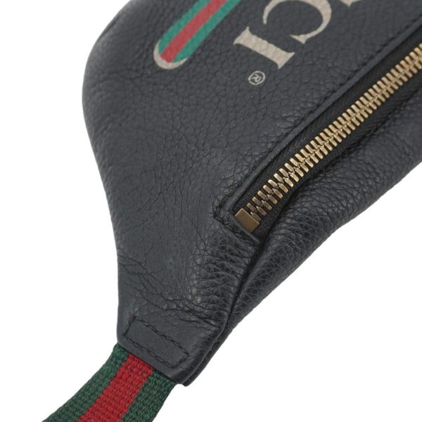 GUCCI Logo Print Small Grained Calfskin Leather Belt Bag Black 527792