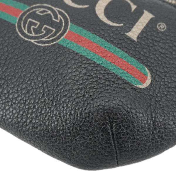 GUCCI Logo Print Small Grained Calfskin Leather Belt Bag Black 527792